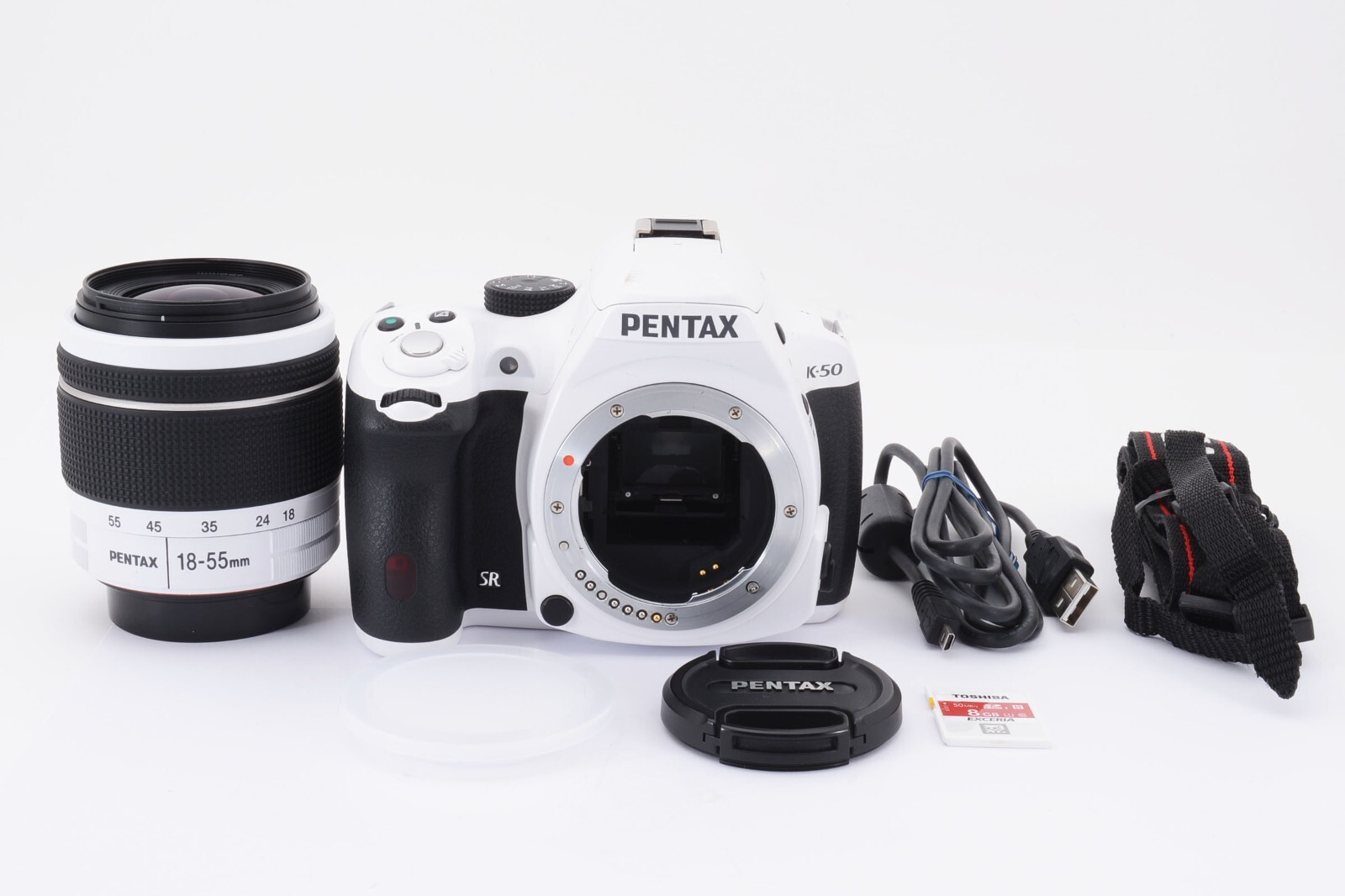PENTAX K-50 16.3MP DSLR White +18-55mm F/3.5-5.6 w/8GB card [Exc+++] Japan #F286
