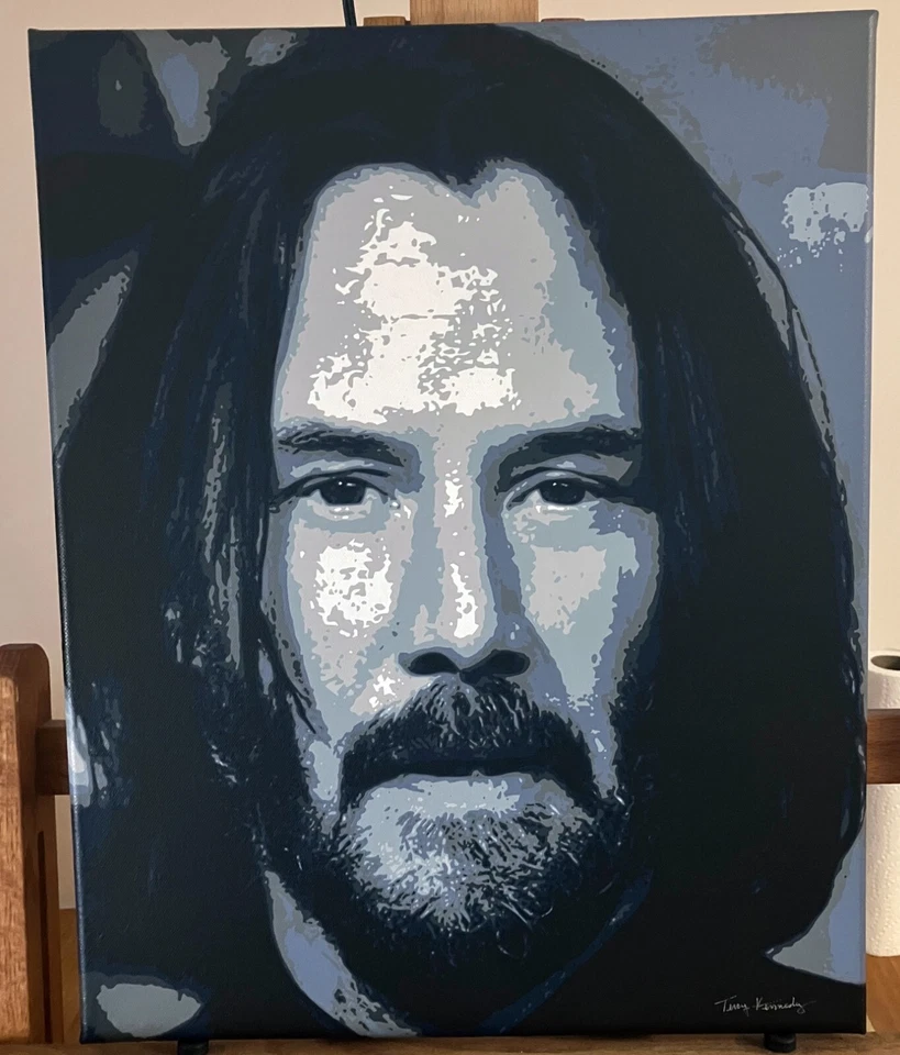 Keanu Reeves arte pop moderno original John Wick acrílico matriz pintura sobre lienzo Foto 2 de 4