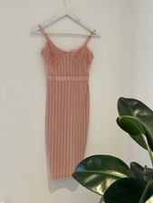 Pretty Little Thing Pink Pinstripe Bodycon Lace Detail Dress