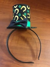 ST. PATRICKS DAY HEADBAND BLACK HAT W/BOW HORSESHOES 4 LEAF CLOVER GOOD LUCK