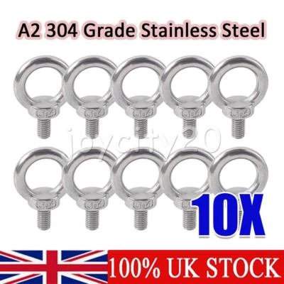 JOYCITY20 10x M6 A2 304 Grade Stainless Steel Lifting Eye Bolts Marine Lifting Eye Screws