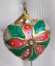 Beautiful Handmade Folk Craft Large 4” Glass Christmas Ornament