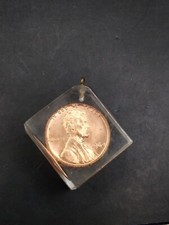 Vintage 1964 One Cent Coin Pendant In Celluloid Plastic