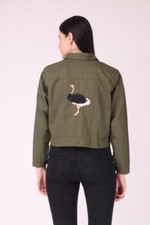 Blue River Olive Ostrich Embroidered Women's Cotton Jacket