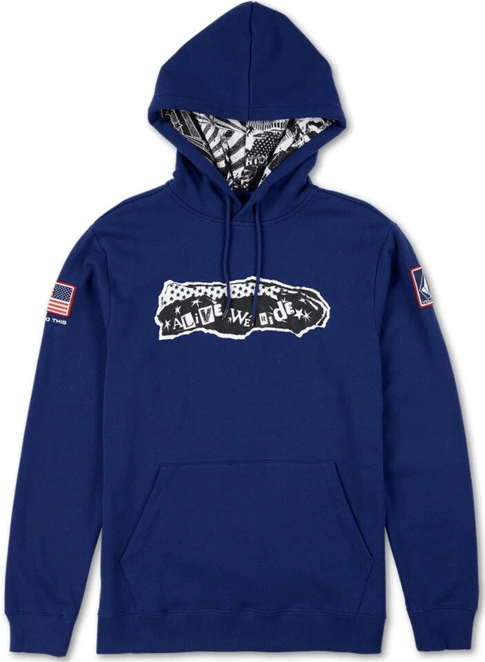 Volcom US Olympic Snowboard Team Mens XL Pullover Hoodie Sweater USST Alive Blue