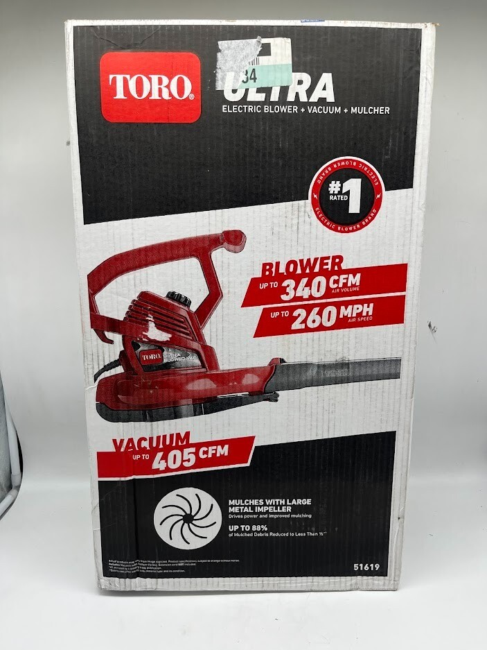 Toro 51619 Ultra Electric Blower Vac, 250 mph, Red
