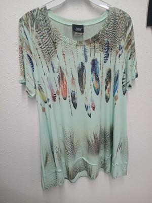 Jostar Size Small Feather Print Tunic With Rhinestone Accents 
