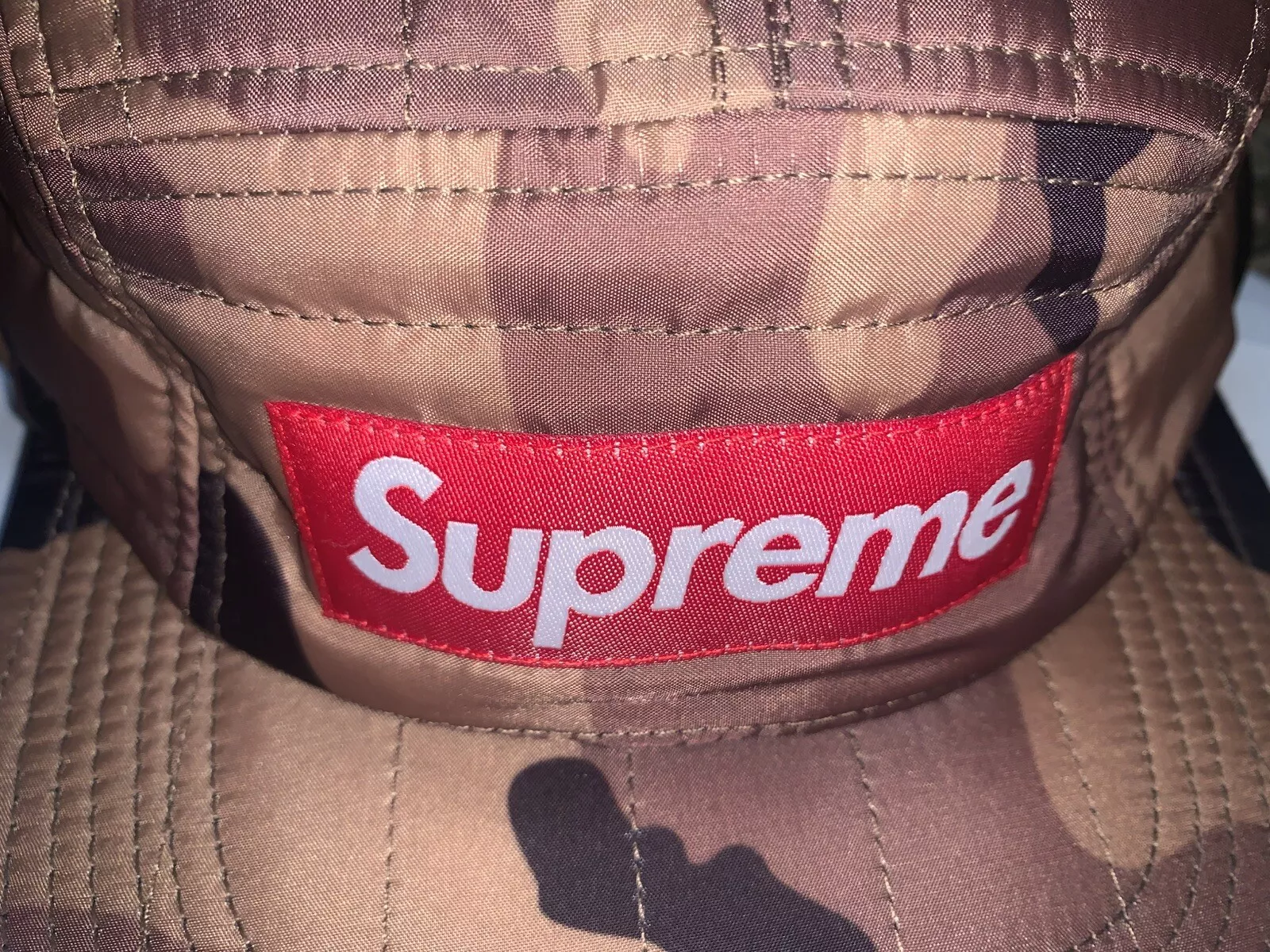Casquette de camp matelassée Supreme Taffetas marron camouflage neuve FW16
