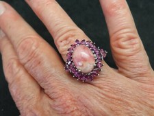 Contemporary Sterling Silver Rhodochrosite  Pink Garnet Ring SZ 8.25