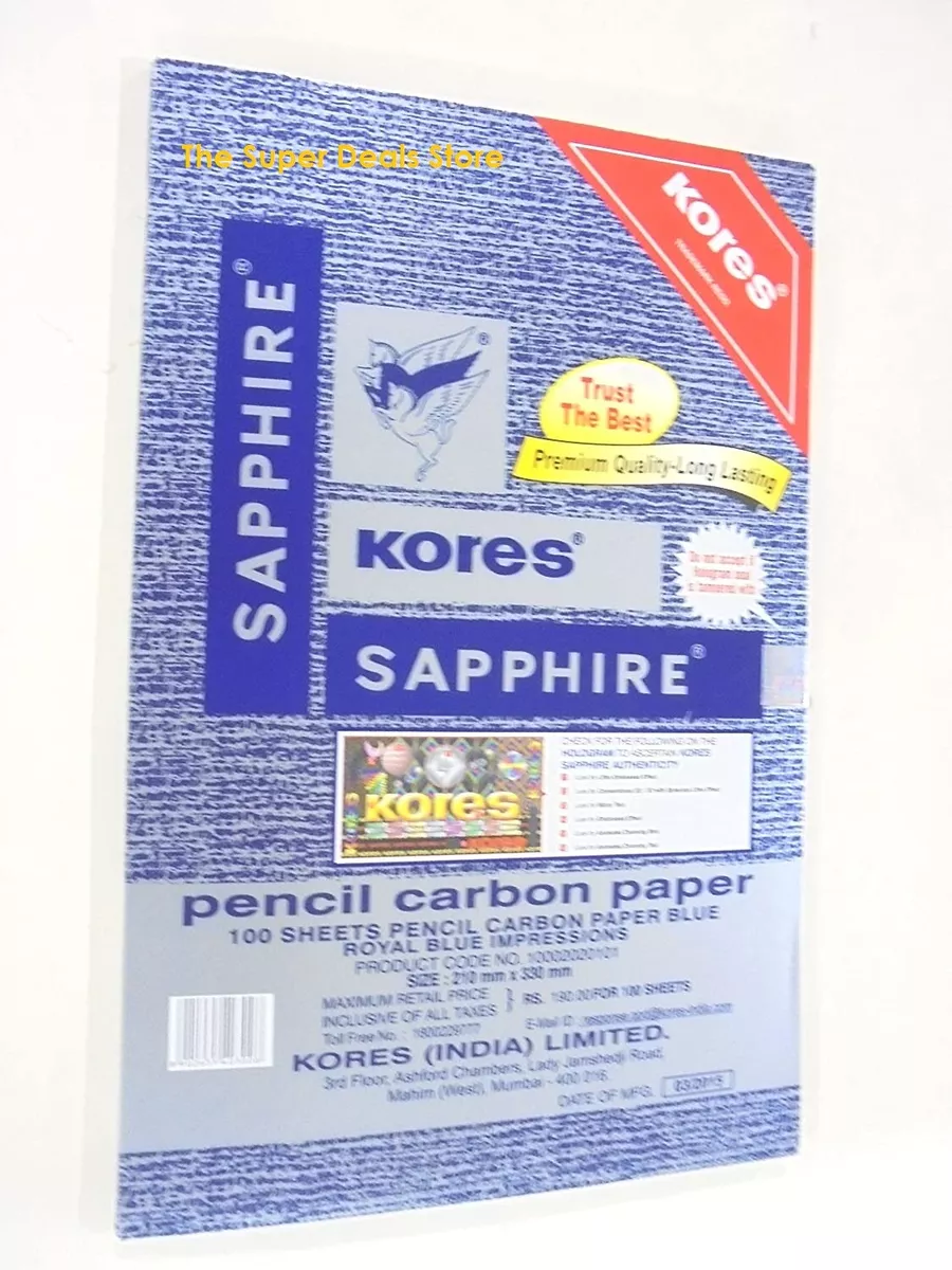 Kores Pen Pencil Carbon Paper Sapphire Blue Office Supply Pack of 100 Sheets
