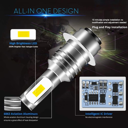 2PC SUPER LED Headlight Bulbs for Kawasaki KLF300C Bayou 4x4 1989-2003 A-3603BP - Picture 10 of 18