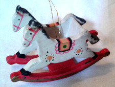 Vintage Wooden Double Rocking Horses Christmas Ornament