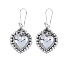 Sterling Silver Ornate Heart Dangle Earrings , Genuine Silver, 1 pair
