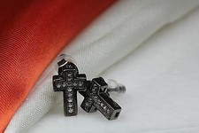 CROSS STUD EARRINGS 12 CZ STONES STERLING SILVER 925 BLACK RHODIUM PLATED  55
