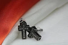 CROSS STUD EARRINGS 12 CZ STONES STERLING SILVER 925 BLACK RHODIUM PLATED ~#55