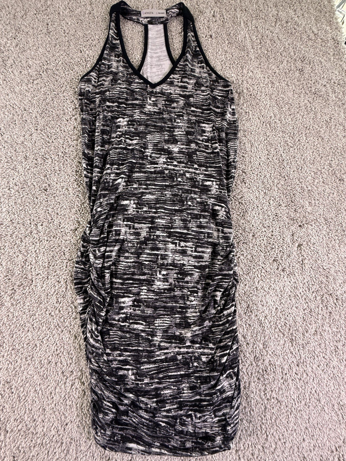 Athleta Space Dye Racerback Ruched Tank Dress S Black Grey NWT