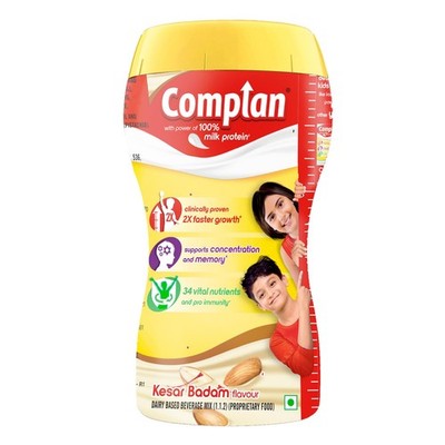 Complan Nutrition Drink Powder for Children, Kesar Badam Flavour, 500 g Jar