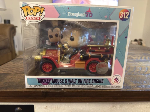 NIB Exclusive Disneyland 70th Annivesary Mickey & Walt on Fire Engine Funko Pop