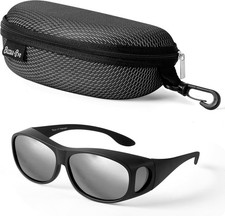 BEZZEE PRO Polarised Fit Over Glasses Sunglasses with Case - UV400 Silver 