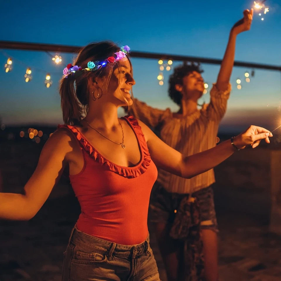 Diadema corona de flores LED 7 piezas, diademas iluminadas para mujer, 7 Foto 3 de 4