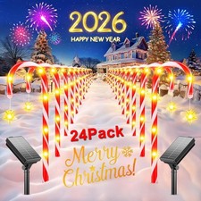 24-Pack Solar Christmas Candy Cane Lights Solar Pathway Lights Xmas Decorations