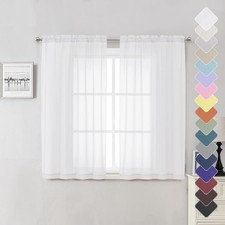 Lecloud White Sheer Curtains 54 Inch Length 2 42"W x 54"L Pack of 2 ,