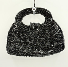 Vtg La Regale Black Beaded Sequin Evening Bag Purse, made in Japan, snap close