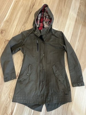 Kavu Sundowner Parka Jacket Womens Small  Green Logo Flap Rockets Waterproof