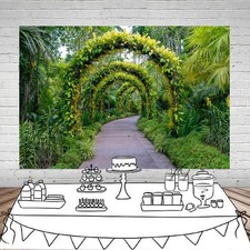 Spring Forest Path Photography Backdrop Trees Arched Doors Stone 8x6 Ft