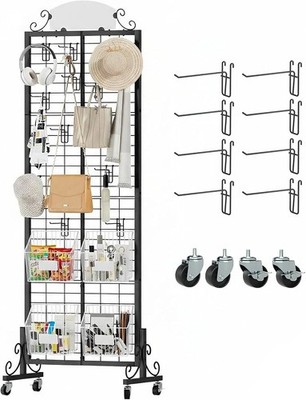 Black 2.2 x 6.2 FT Metal Gridwall Panel Display Stand with Hooks