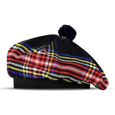 Scottish Tartan Caps Tam o Shanter Highand Cap with Pom Pom Black Stewert