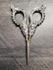 Pair Of Ornate Antique Victorian Era Sterling Silver Grape/ Embroidery Shears