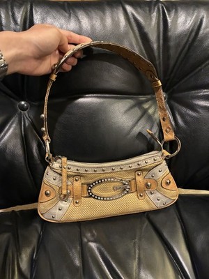 GUESS Y2K Vintage 1990s Metro Straw Leather Mini Shoulder Bag Gold