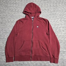 Tommy Hilfiger Men's Fleece Full Zip Hoodie Size Medium Red Long Sleeve Logo