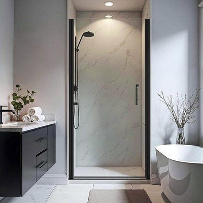 Pivot Black Easy Installation Sliding Bathroom Door 34x72''Shower Room Glass Door