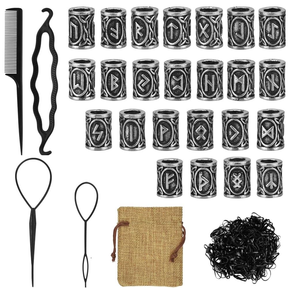 DECARETA Beard Beads for Men,24 Piece Vikings one size, Black,Bronze,Silver