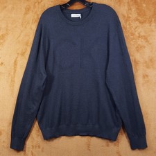 CALVIN KLEIN Sweater Mens Large Dark Grey Pullover Crew Knit Logo Cotton Blend