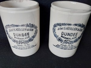 Vintage James Keiller & Son Dundee Orange Marmalade Jar Stoneware Crock Lot Of 2