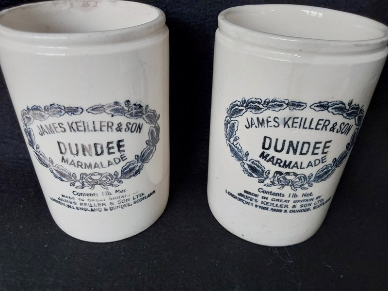 Vintage James Keiller & Son Dundee Orange Marmalade Jar Stoneware Crock Lot Of 2