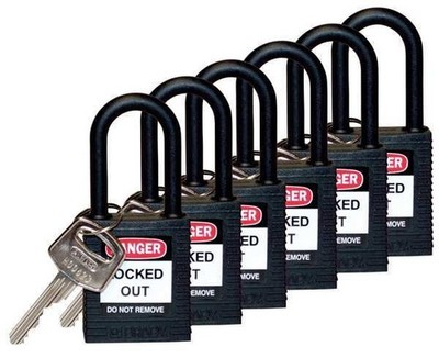 Brady 123356 Lockout Padlock, KD, Black, 1-3/4''H, PK6