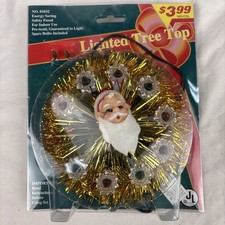 Santa Face Gold Tinsel Tree Topper Or Wall Hanging MCM 1980&rsquo;s Tested And Works