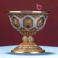 Bronze Buddhist Bowl Auspicious Tantric Holy Water Cup Engraved Tibetan Bowl