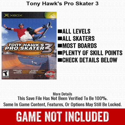 Tony Hawk s Pro Skater 3 100% Unlocked All Items Xbox USB Save