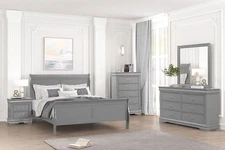 Louis Philippe Transitional Style Twin Size 4pc Bed Set Gray Finish Bedroom