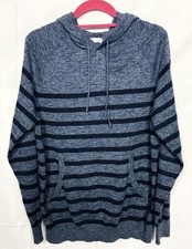 Sonoma Goods For Life Men's Large Blue Striped Hoodie Sweater Pullover Pockets