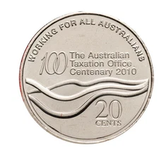 2010 ATO unc 20c coin ~ Australia ~from MINT ROLL ~ Aust Tax Office in 2 x 2