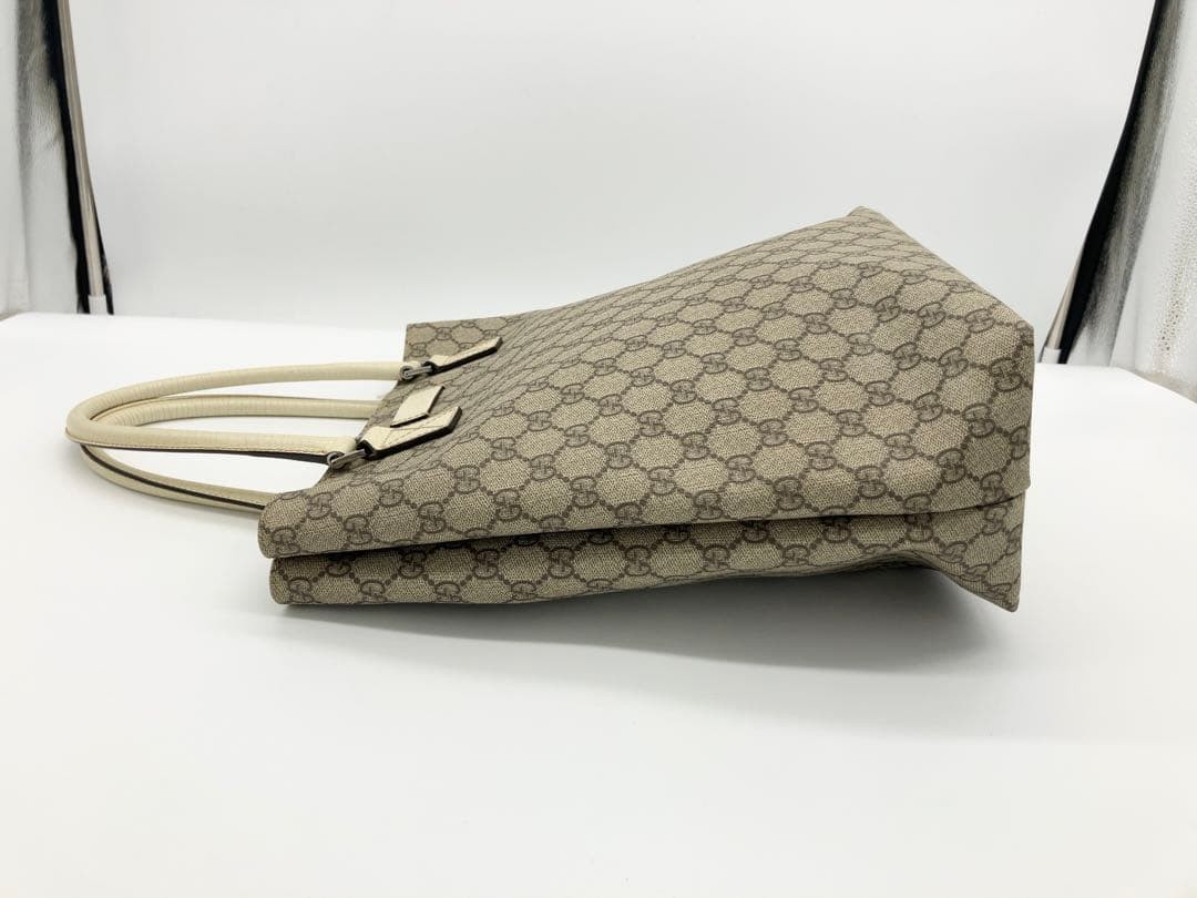 GUCCI GG Supreme Canvas Tote Bag Beige Leather Handle A4 Storage Pre-owned thumbnail 9