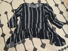 Simply Vera Vera Wang Woman's 3/4 Sleeve Swing Top Size Large Blue White Stripe