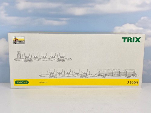 (4445) Trix H0 23990 Flachwagen Set "Kohle und Energie"  in OVP mit AC Achsen | Zustand: Gebraucht