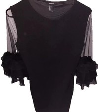 Forever 21 Womens Black Sheer Mesh Bell Sleeve Shift Dress Size M